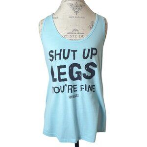 Fitness Womens Racerback Tank M Blue Sky Shut Up Legs Print Cotton Fitness Y2K